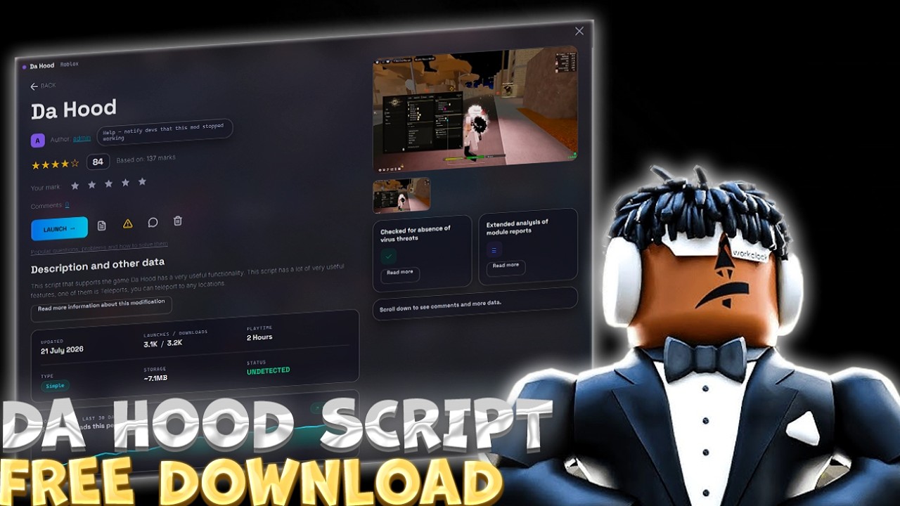 Best Da Hood Script Roblox 2026 Free | OP GUI Hack Pastebin (No Key)