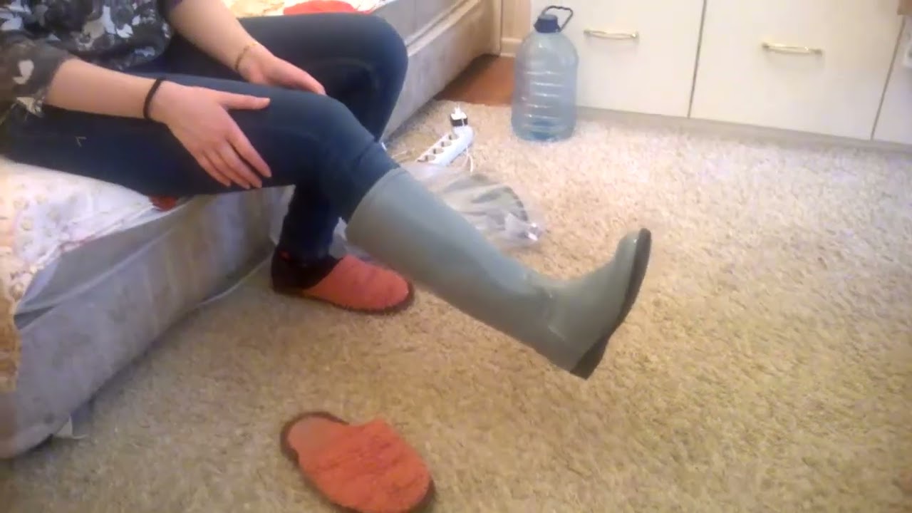 My Girlfriend and  her new  gray Rain boots