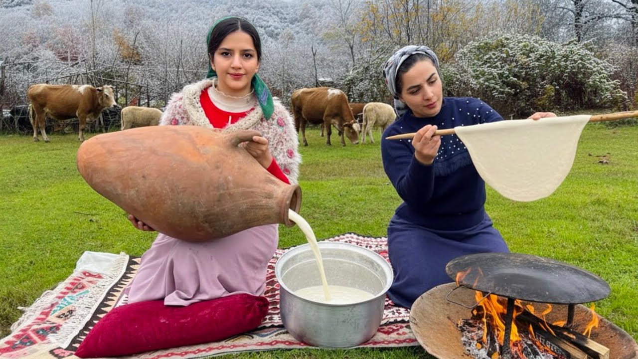 Daily village life,baking bread and yogurt soup