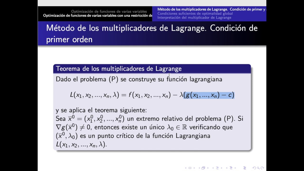 Método de multiplicadores de Lagrange - óptimos relativos (1)