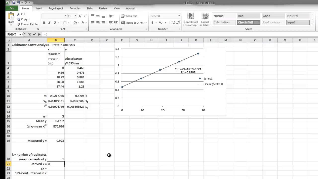 Linear Least Squares Analysis with MS Excel