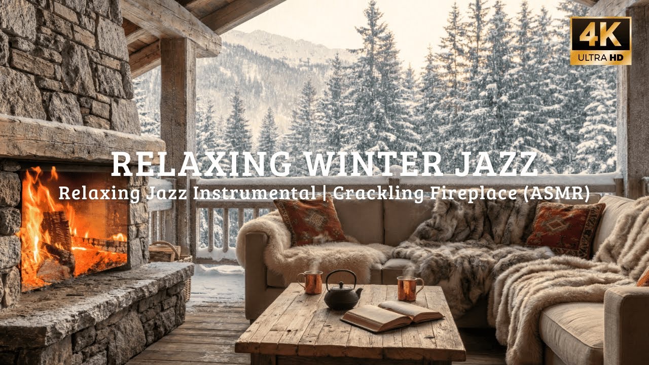 🔴 Serene Snow Cabin ❄️ Soft Piano Jazz & Fireplace Ambience for Study Nights