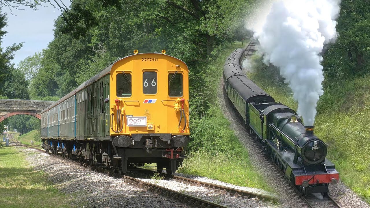 Hastings DEMU 1001 arrives onto the Bluebell Railway & 6989 Wightwick Hall deafens Sussex - 25.06.25