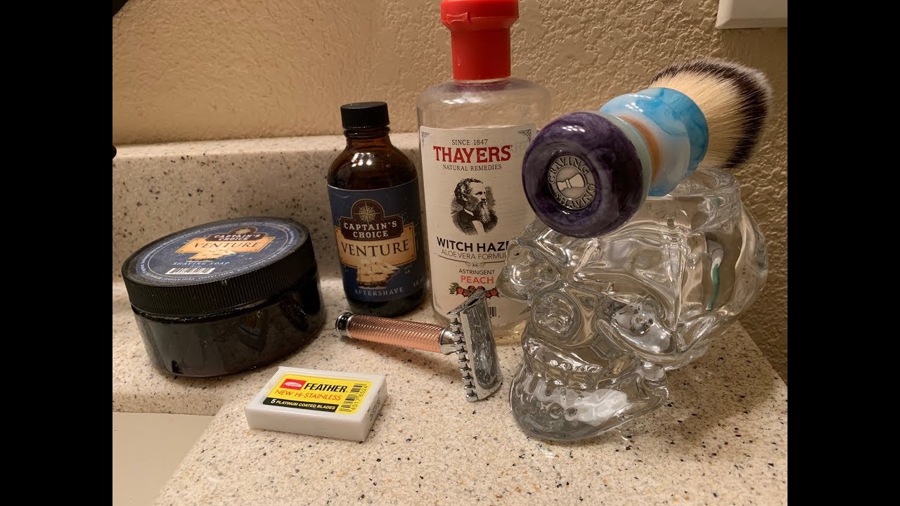 Craving Shaving Brush, Muhle R41, Feather Blade & Captains Choice - taking off my Movember Goatee.