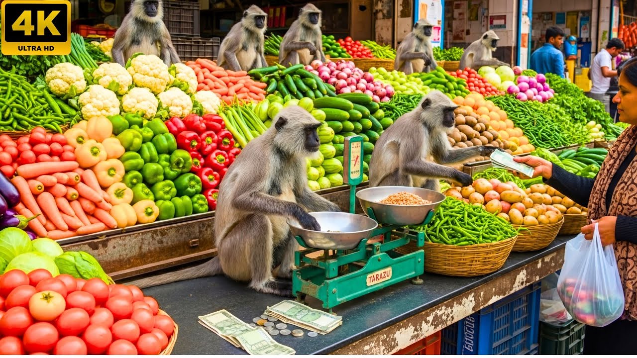 बंदरों ने मिलकर खोली सब्ज़ी की दुकान | Monkeys Opened a Vegetable Shop Together