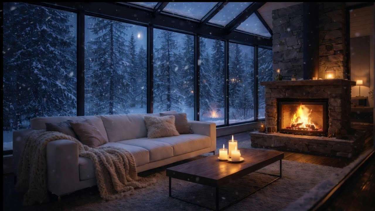 Cozy Winter Cafe Ambience 🔥 Fireplace & Soft Jazz for Relax, Focus & Sleep
