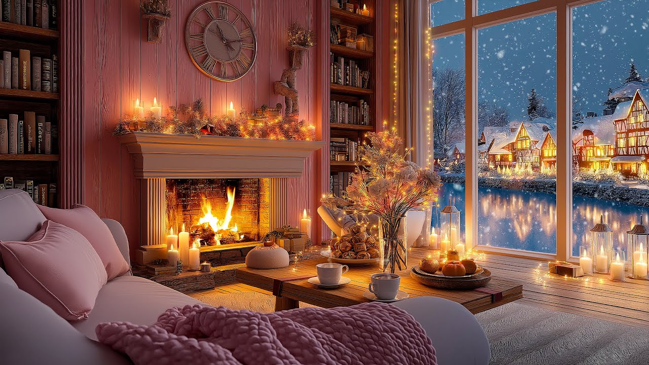 Peaceful Winter Night ❄️ Soft Piano & Fireplace Sounds 🌙 Cozy Ambience for Deep Focus & Relaxation
