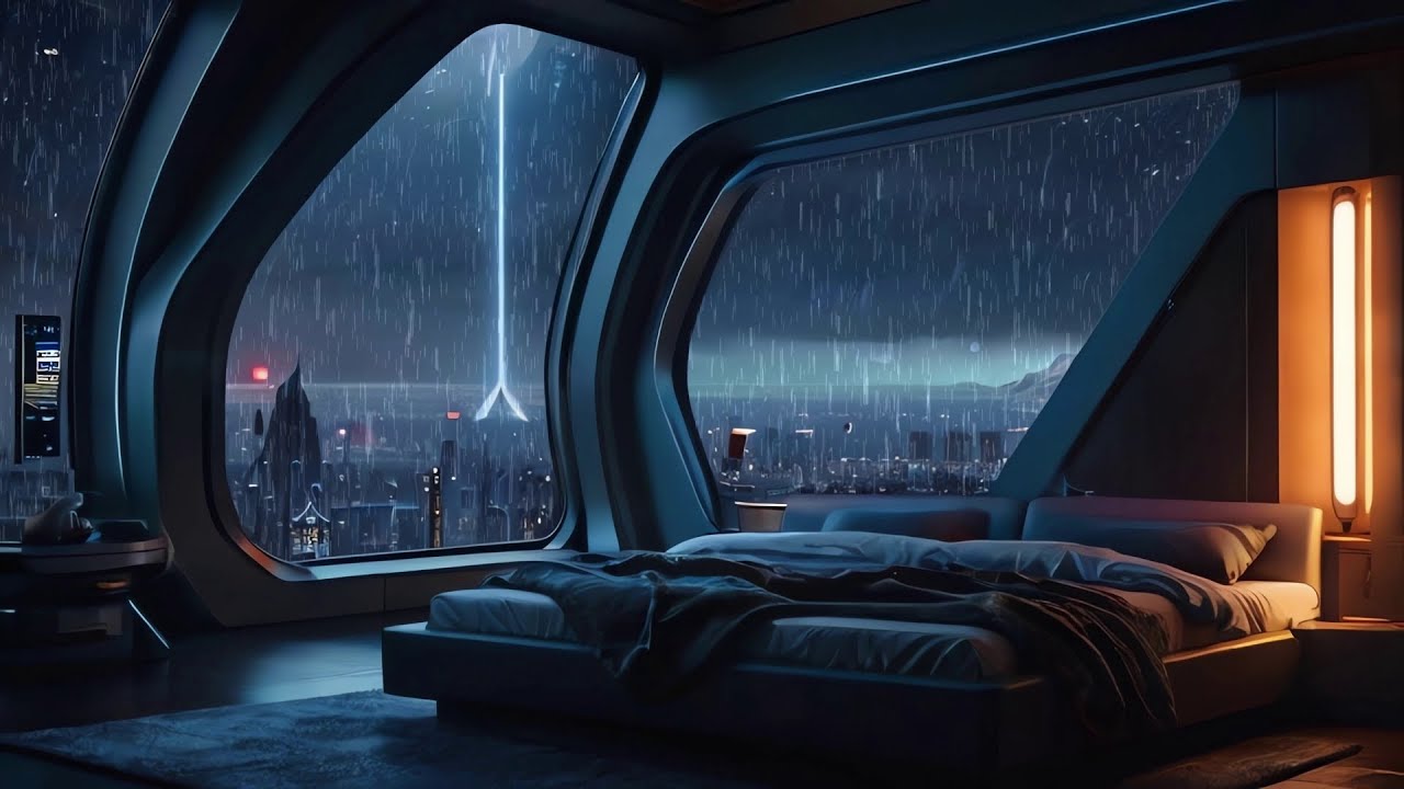 Sci-Fi Raining Space Night: Relaxing bedroom atmosphere for sleep. space sounds while learning