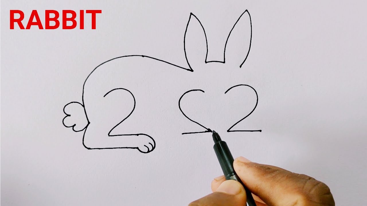 How To Draw Rabbit From 222 Number | Rabbit Drawing Step By Step | How To Draw Rabbit Easy