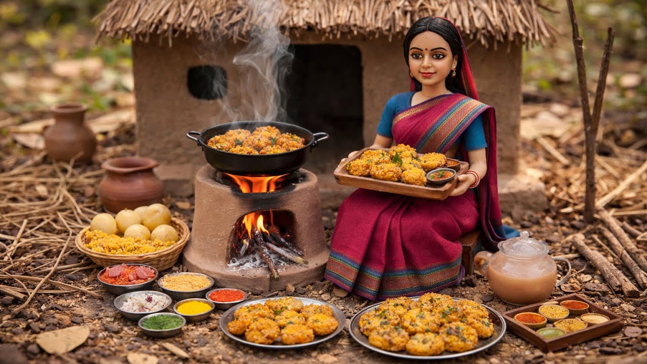 Miniature Doll Aloo Tikki Cooking ASMR 🥔🔥 | Indian Village Tiny Kitchen Story