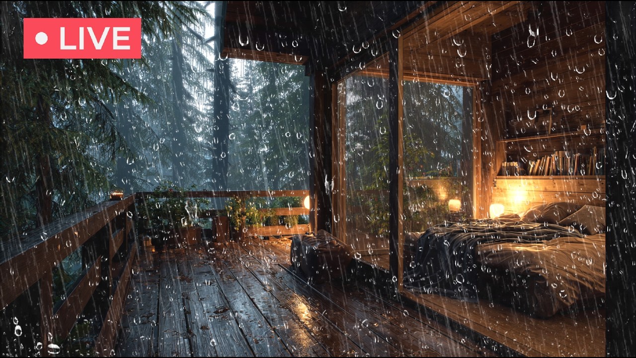 🔴LIVE | The Most Cozy Rainy Night | Relaxing Forest Cabin Sanctuary