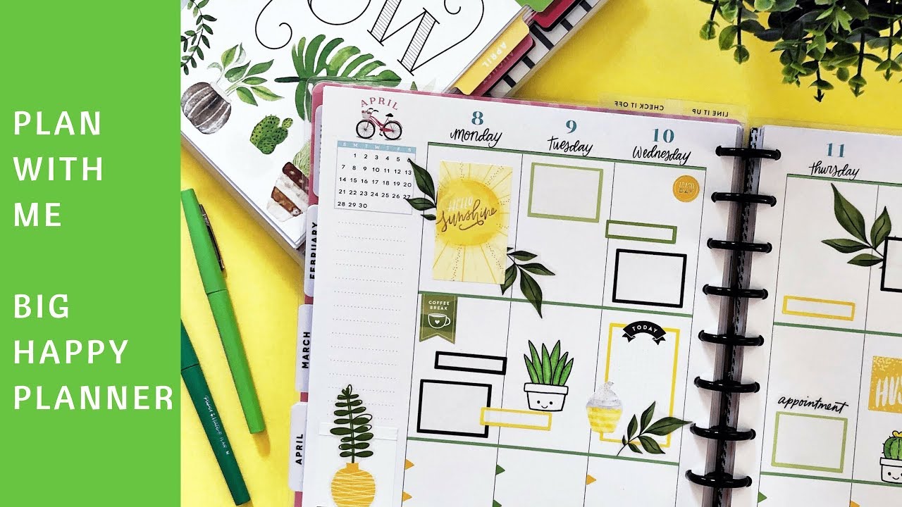 BIG Happy Planner Plan with Me - Yellow and Green - April 8-14, 2019