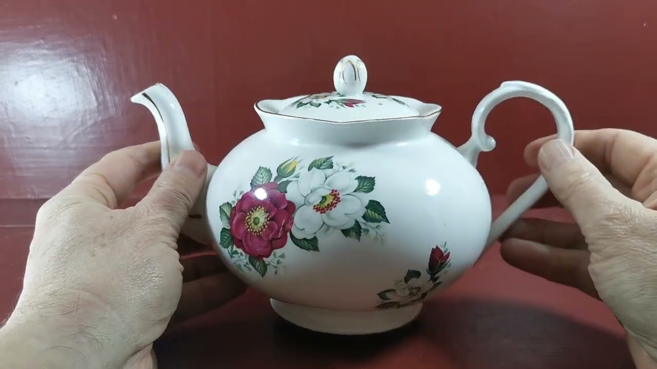 Vintage Royal Grafton China Floral Red and White Rose Teapot