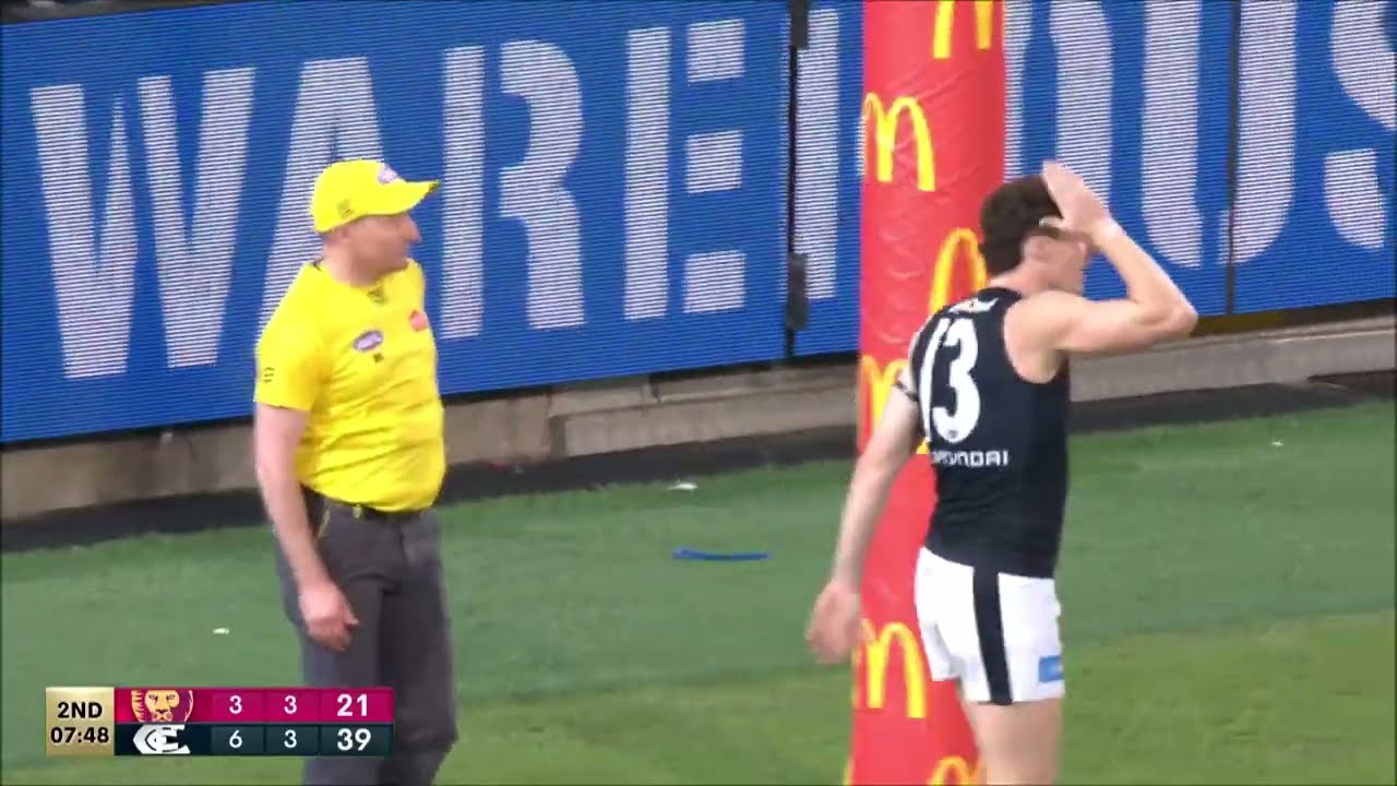 Blake Acres hair saves a goal - AFL Finals 2023 - Carlton @ Brisbane