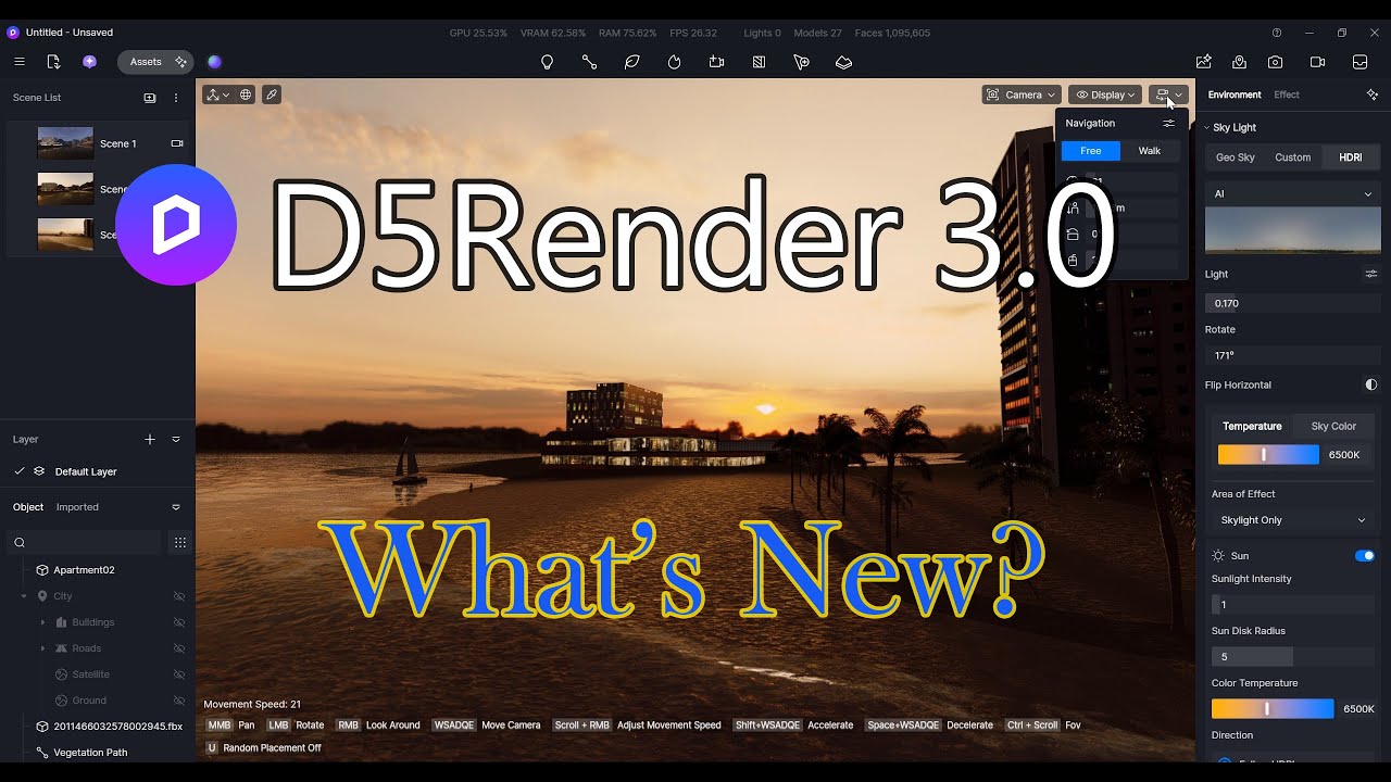 D5Render 3.0 Ai Workflow Quick Review / Ocaen / AI Design Assistant /VolumeClouds