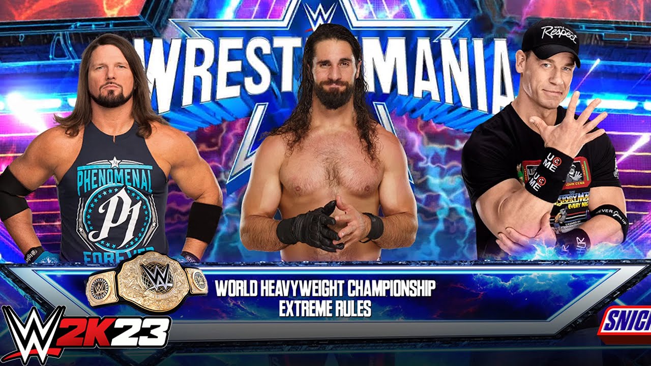 WWE 2K23 - John Cena Vs Seth Rollins vs AJ | New World Heavyweight Championship Match PS5 [4K]