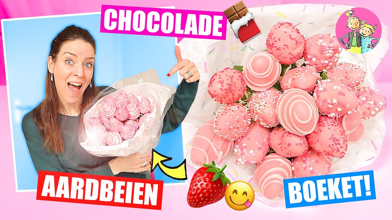 CHOCOLADE BLOEMEN MAKEN EN  OPETEN!! [Zelf Een Chocolade Aardbeien Boeket Maken] ♥DeZoeteZusjes♥