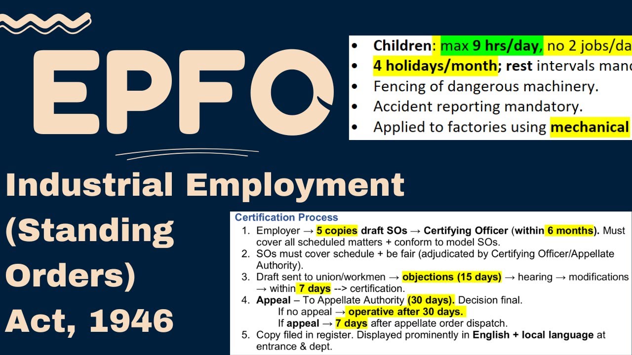 6. Industrial Employment (Standing Orders) Act, 1946 | Bare Act + PYQs | EPFO Labour Laws