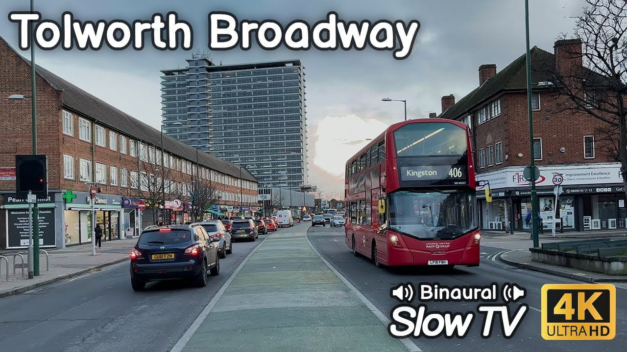 A Spring Evening Walk along Tolworth Broadway - Slow TV in HDR