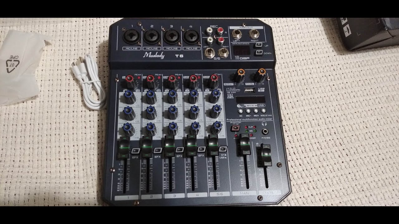 Микшерный пульт Muslady TM6. Микшер с  Bluetooth, USB, +48, работает от повербанка