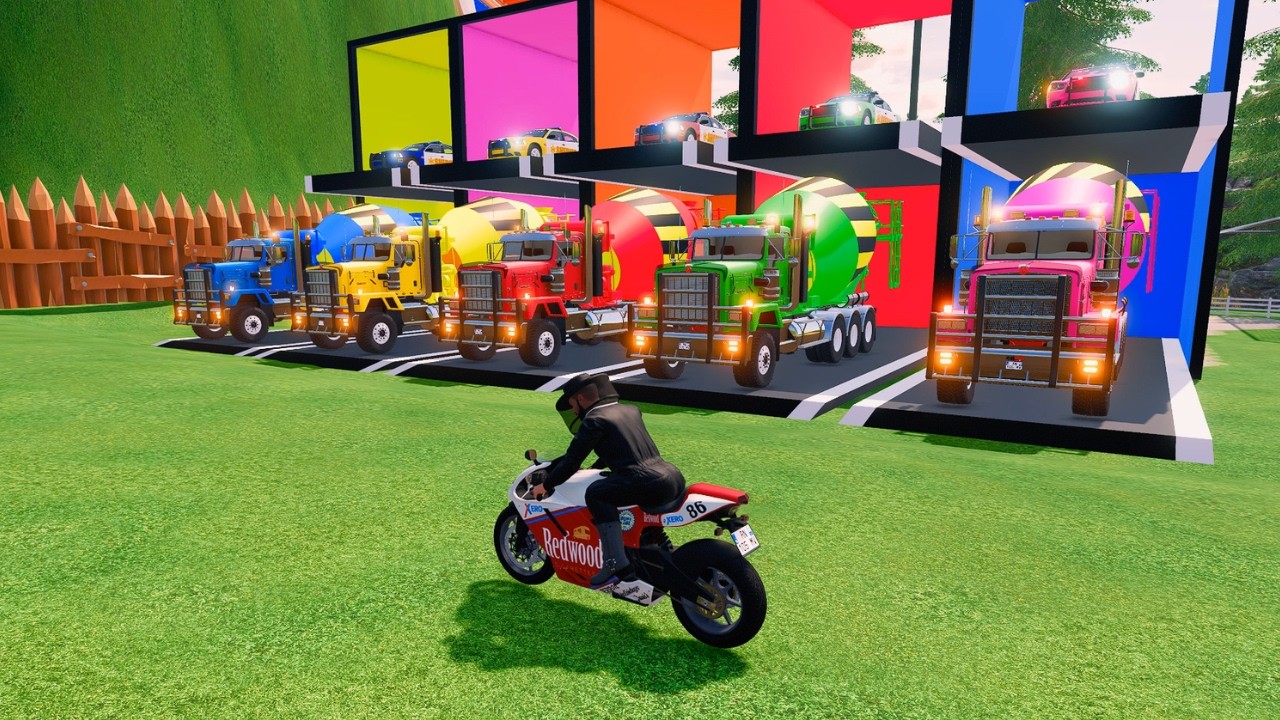 Transporting With Colors - Carrier Trucks Flatbed Carrying Sheriff Cars Huge Mixer Trukcs #51 - FS22