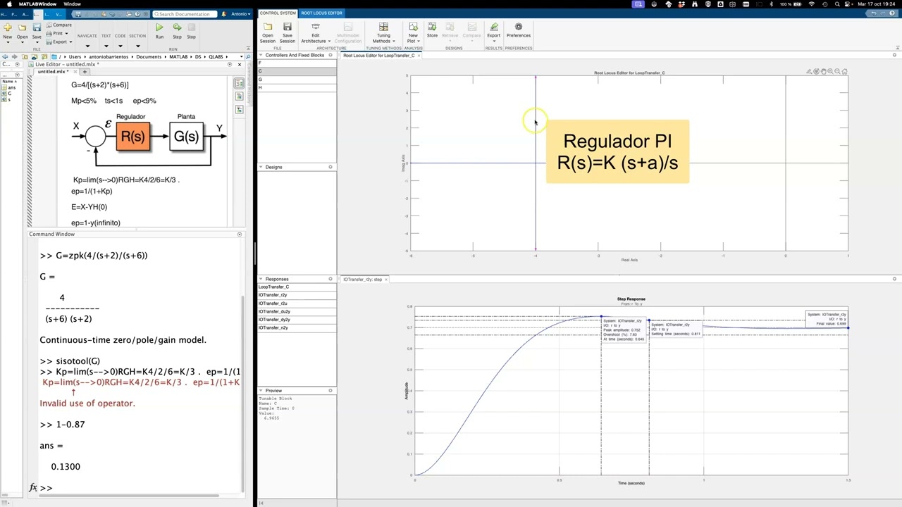 Video Ejercicio DS Diseño regulador PI 1 con sisotool