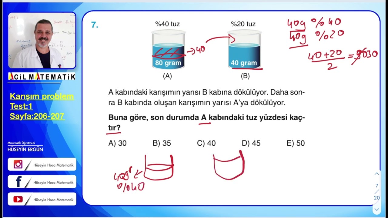 ACİL YAYINLARI MATEMATİĞİN İLACI TYT SORU BANKASI Karışım problemleri sayfa:206-207