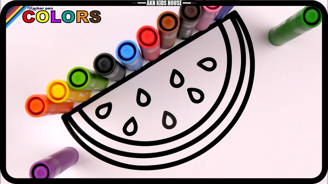 ( Fruits ) Watermelon and 2 Coloring Pages Big Marker Pencil / Akn Kids House