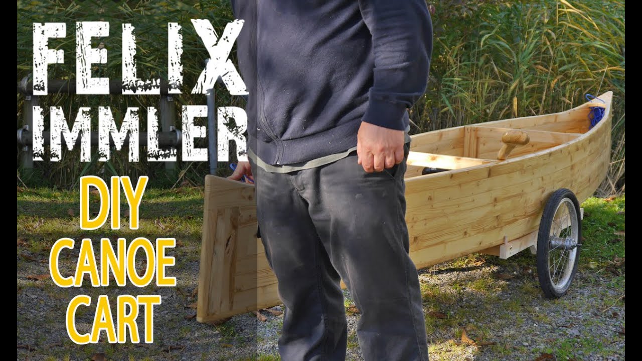 DIY Canoe Cart made from children's bicycle wheels and roof battens