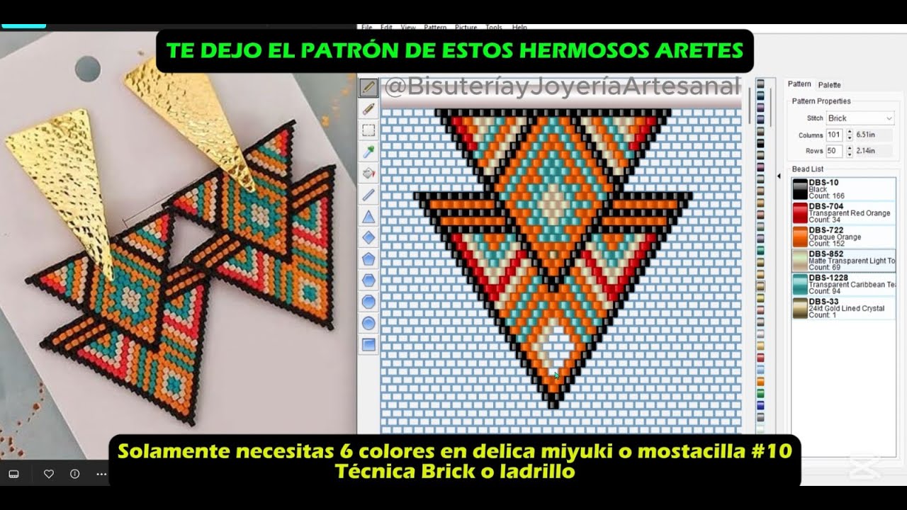 Te dejo el patrón para elaborar éstos hermosos aretes. necesitarás 6 colores de miyuki o mostacilla