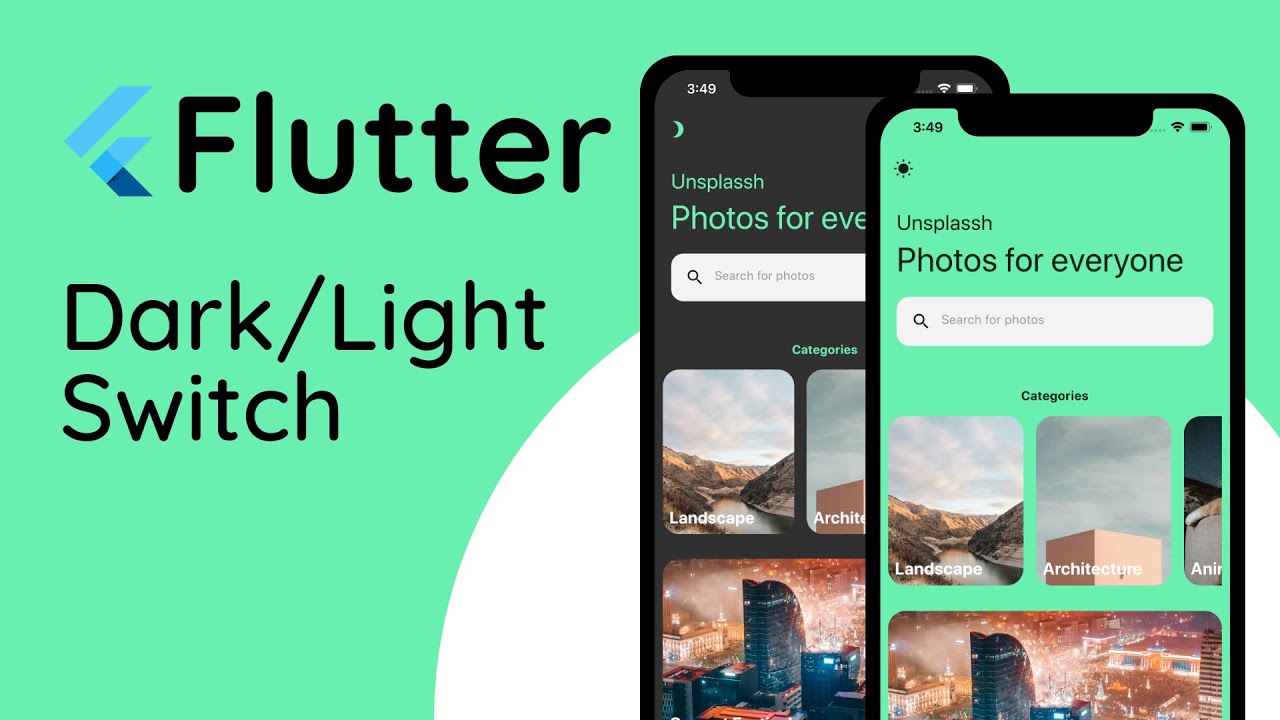 Flutter Tutorial Photography UI with Light/Dark mode switch