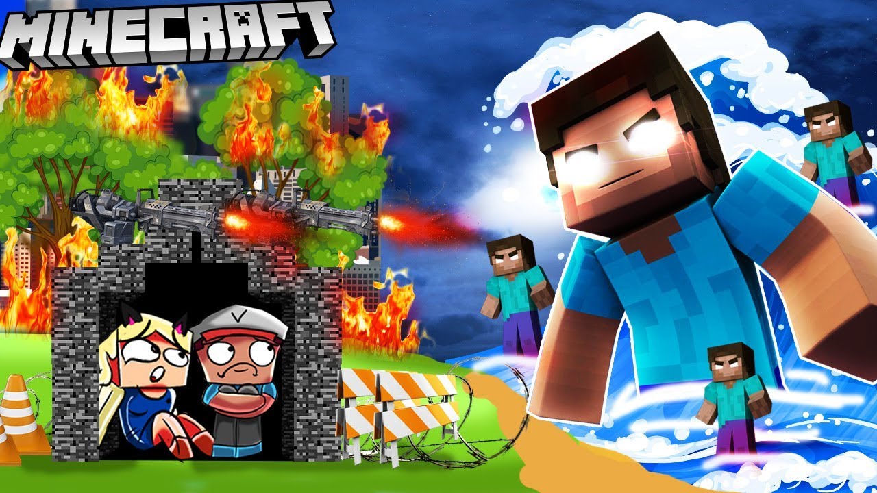 BAZA VS HEROBRINE TSUNAMI - MINECRAFT TSUNAMI CHALLENGE | Vito VS Bella
