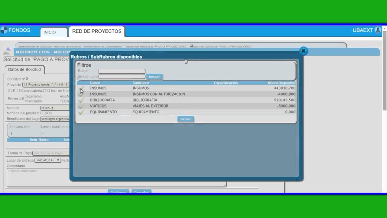 Red UBATEC - Solicitud de pago a proveedor