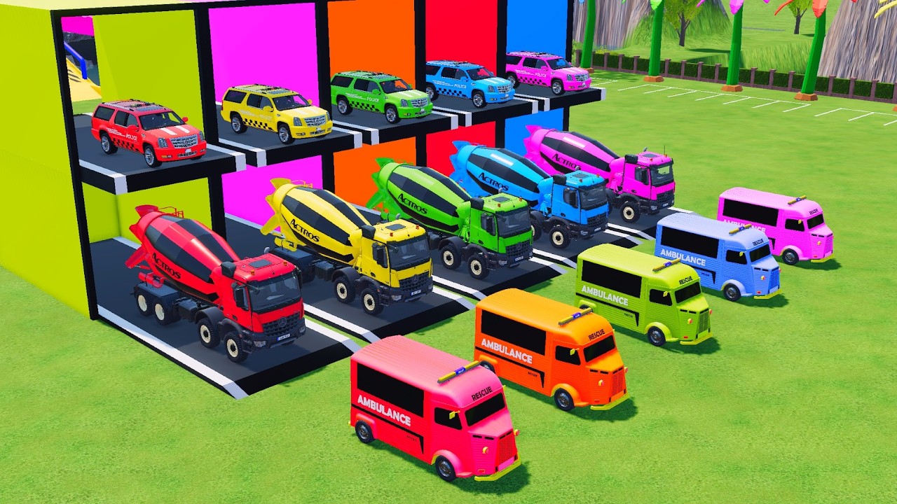 Garage with Colors - ALL MIXER TRUCK WITH DOUBLE FLATBED TRAILER TRUCK, VOLVO, RENAULT, MAN, TATRA