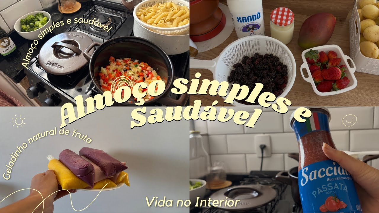 FIZ ALMOÇO SIMPLES E GELADINHO NATURAL COM FRUTAS 