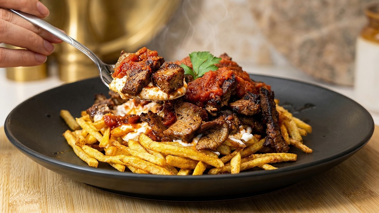 Турецкий Çökertme Kebab | Хрустящий картофель с йогуртом и говядиной