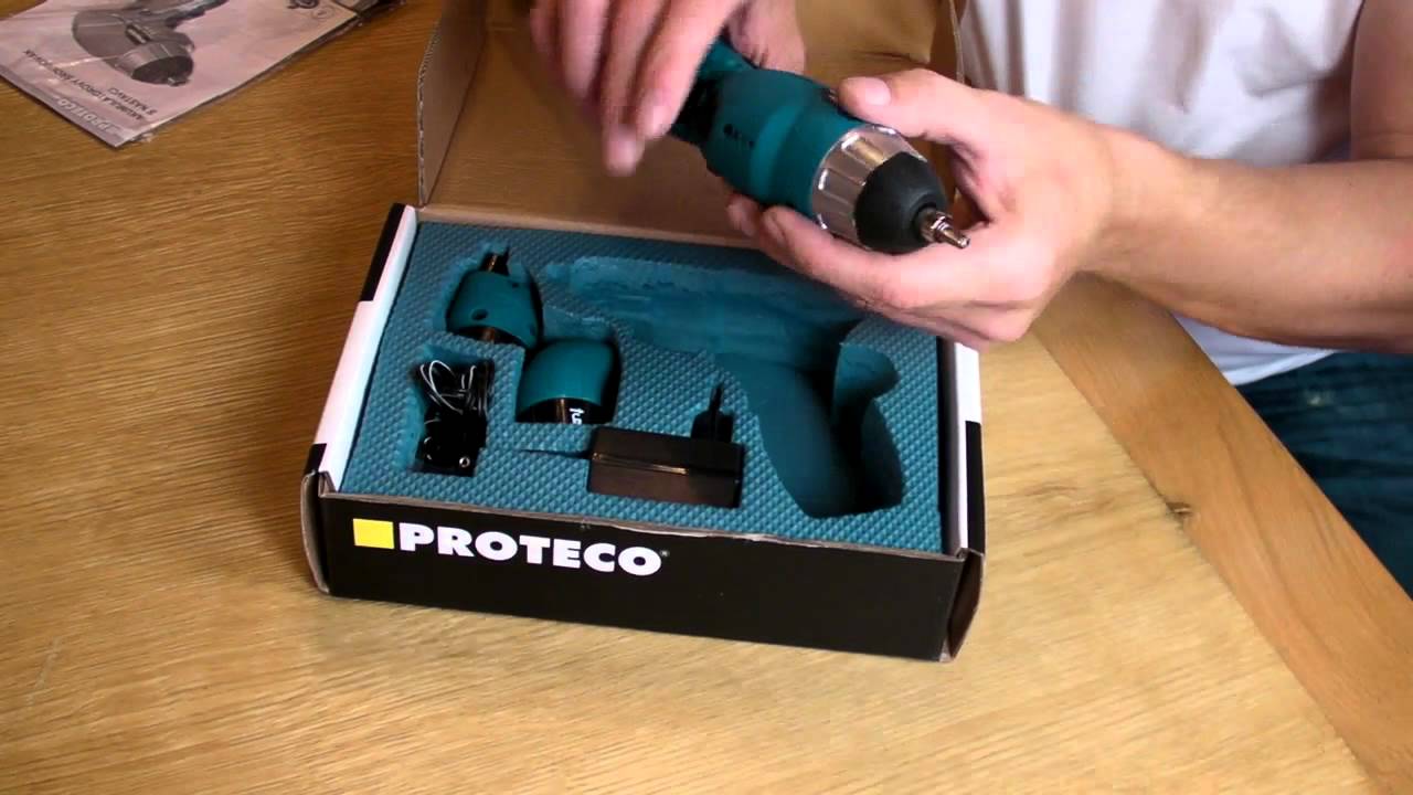 Proteco Mini Akku Schrauber 3.6 Volt Li-Ion Stabschrauber mit Wechselaufsätzen