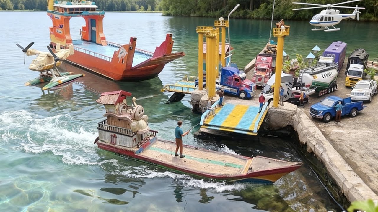 Antrian truk melintasi pelabuhan.kapal LCT.kapal ferry.air plants @wongrc406 