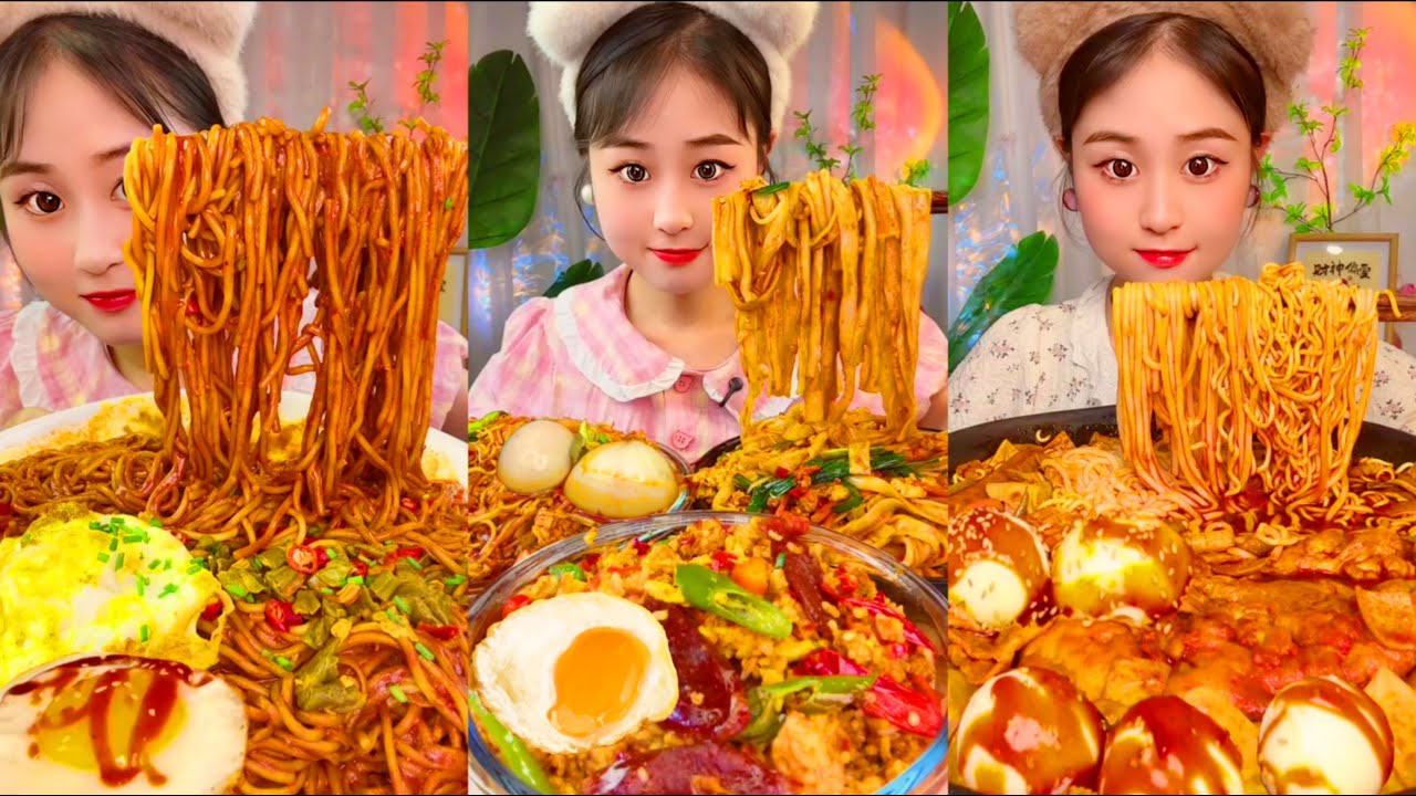 ASMR MUKBANG | EATING SPICY FIRE NOODLE EGG EATING CHALLENGE | CHINESE EATING SOUNDS