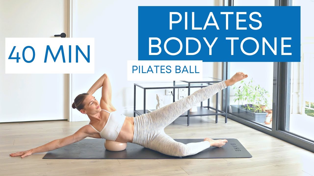 40 MIN PILATES YOGA BODY TONE w/ mini ball - finish w savasana | Full body stretch and strengthen