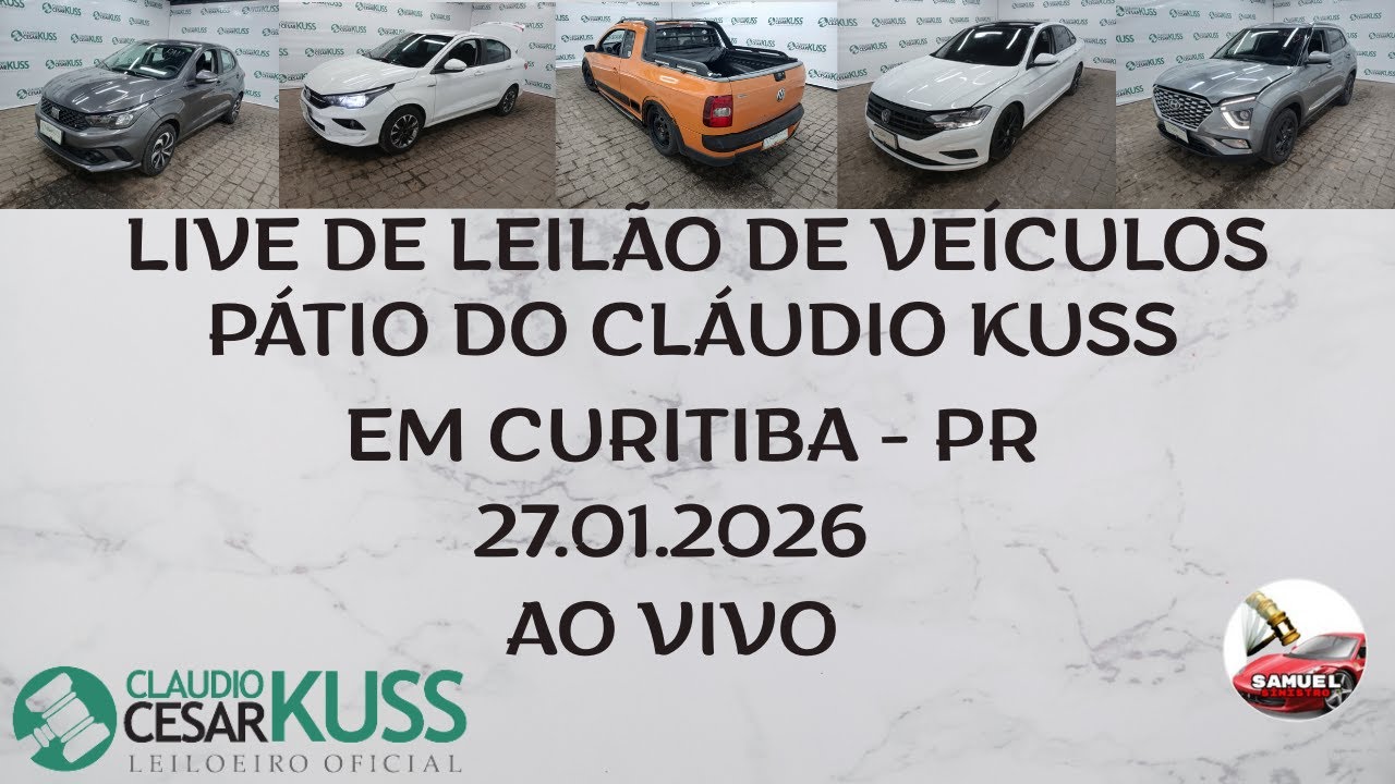 LIVE DE LEILÃO DE VEÍCULOS NO PÁTIO DA CLÁUDIO KUSS DO DIA 27.01.2026