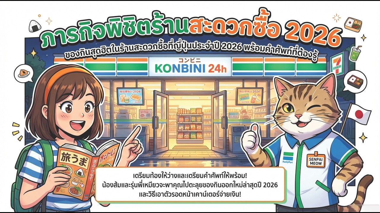 พาตะลุยของกินสุดฮิตร้านสะดวกซื้อญี่ปุ่นปี 2026 พร้อมประโยคตั้งแต่สั่งจนจ่ายเงิน (สรุป 10 นาทีจบ!)