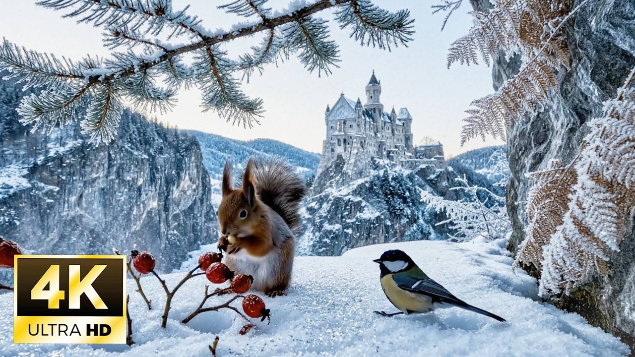 Red Squirrels and Sparrows at Neuschwanstein Castle 4K Ultra HD
