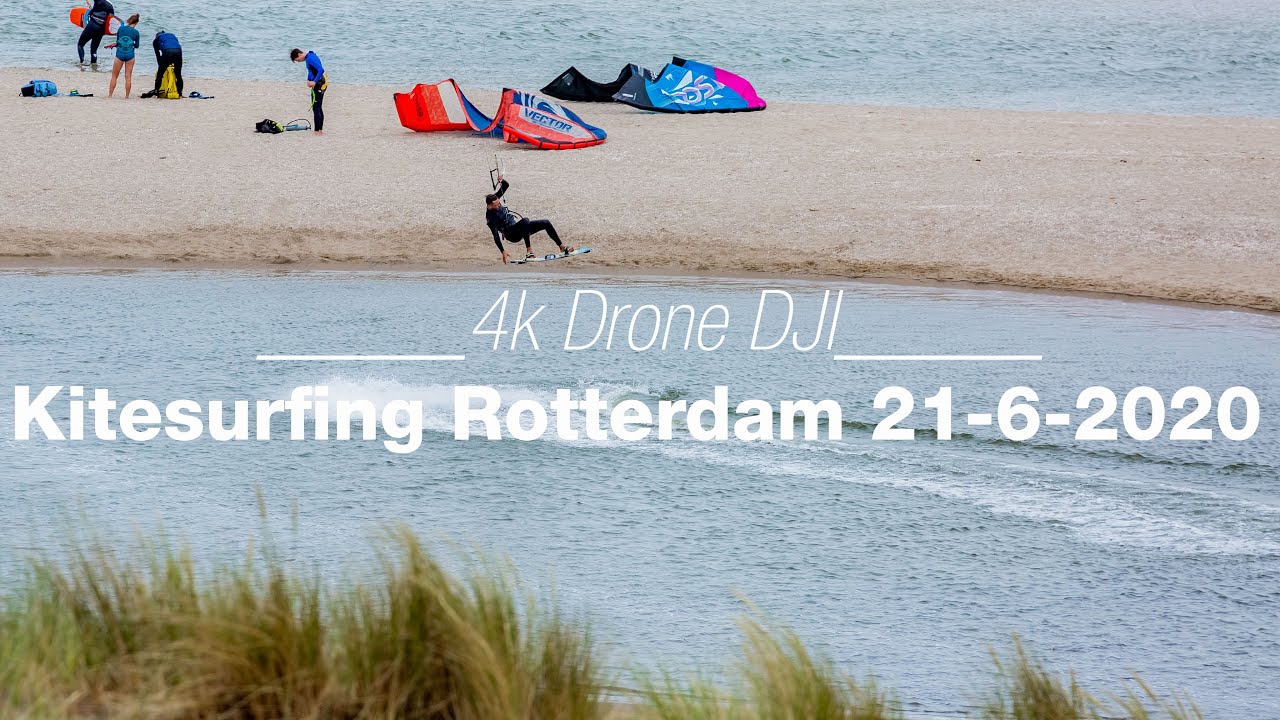 kiteboarding / kitesurfing Rotterdam Netherlands - Slufter Strand - Drone DJI 4K