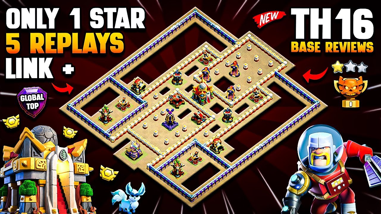 ONLY 1 STAR TH16 Base LINK + 5 Replays Best Town Hall 16 COC | IMMORTAL Th16 War Base & Legend Base
