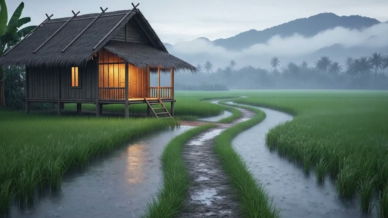 Soothing Countryside relaxing rain sound and Rice for sleep well