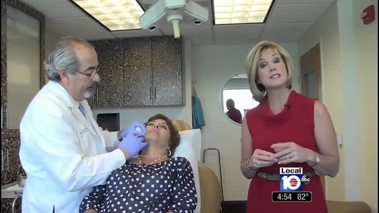 Martin Zaiac MD demonstrates Belotero hyaluronic acid dermal wrinkle filler on Health cast