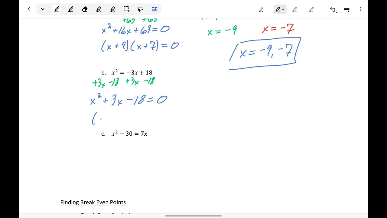Solving Quadratic Equations Using Factoring
