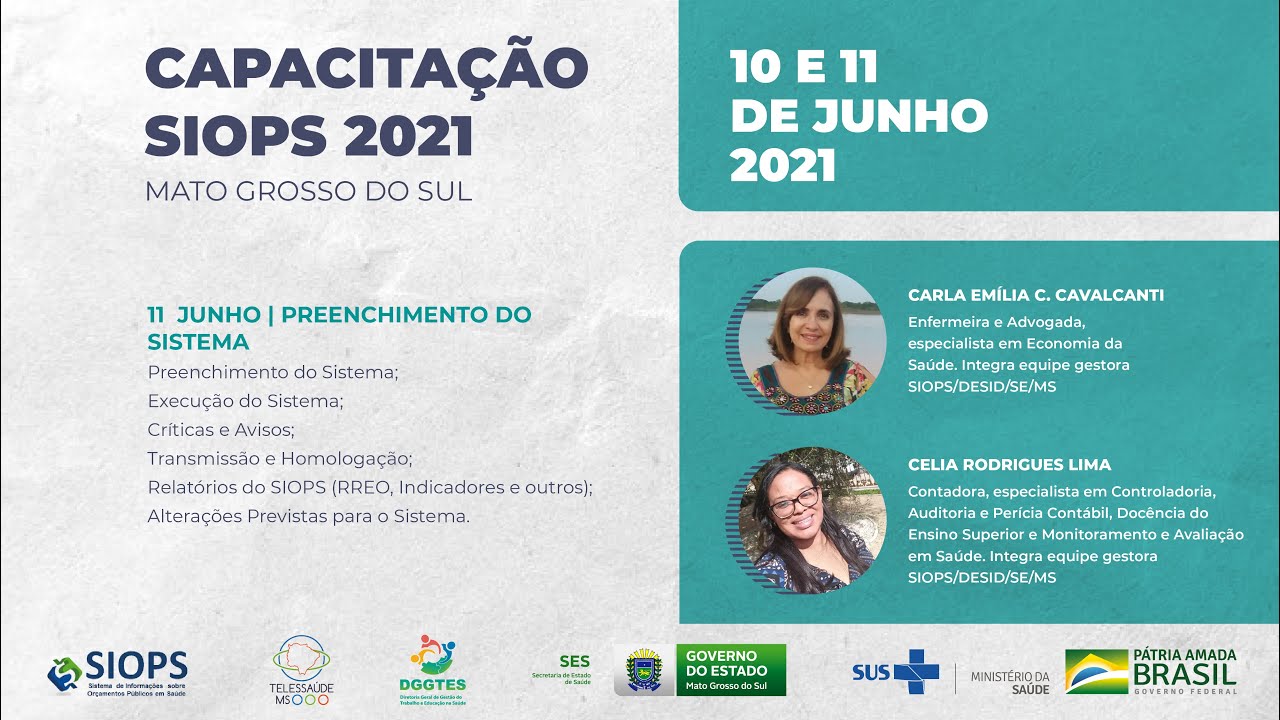 Capacita&ccedil;&atilde;o SIOPS &ndash; 2021 (Mato Grosso do Sul) - 11/06 - manh&atilde;