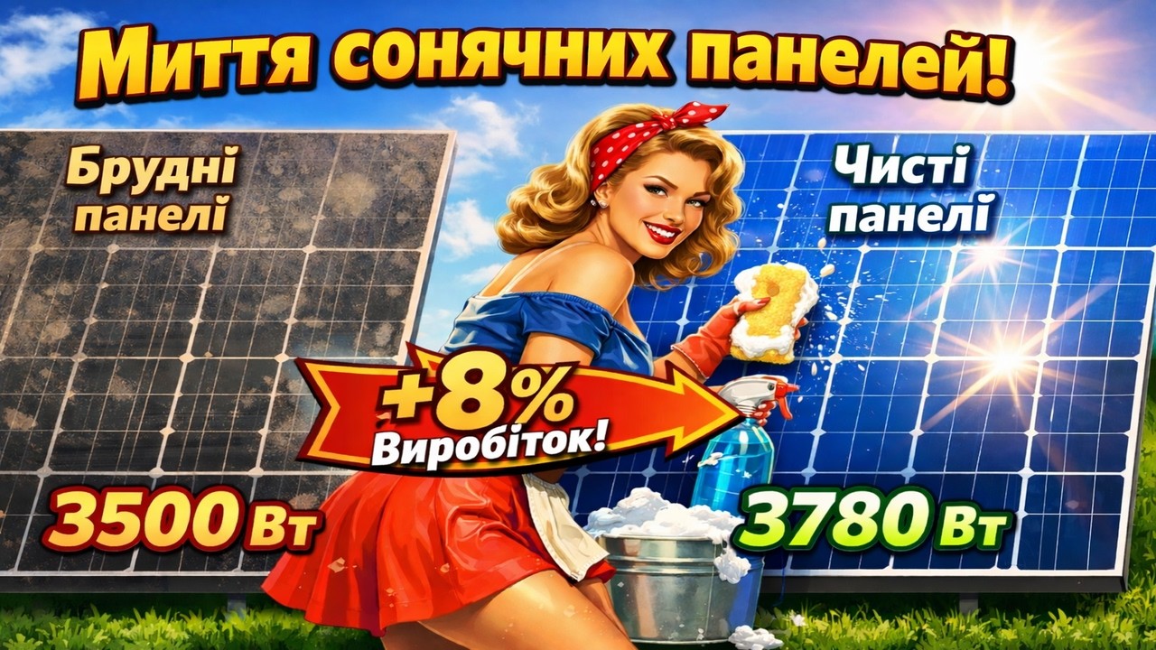 Помив сонячні панелі — генерація виросла на 8%! Чи варто їх мити?